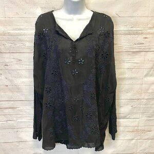 Johnny Was Eyelet Embroidered Rayon Blouse